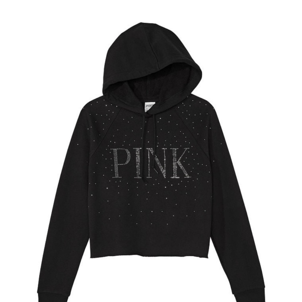 PINK Victoria's Secret Black Hoodie with Rhinestone Logo